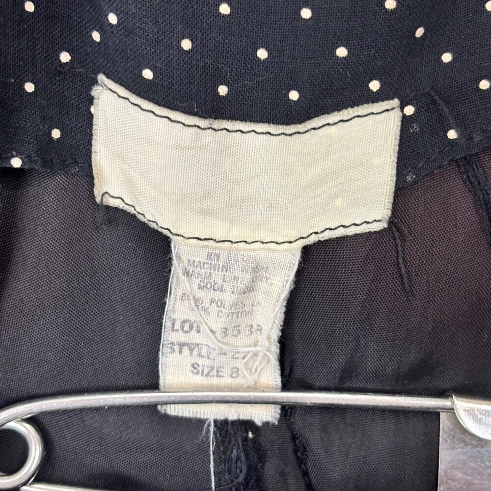 Vintage 80s Prairie Dress Women's Extra Small Black White Dotted Swiss Tiered - Picture 8 of 11